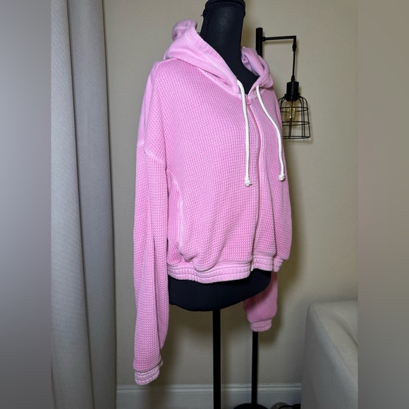 Aerie Pink Cozy Casual Loungewear Waffle Knit Zip Up Hoodie Size Large - Picture 6 of 10